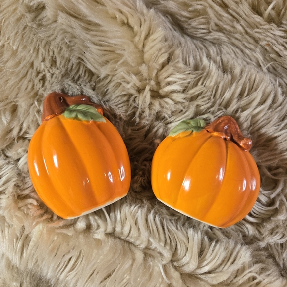 Vintage Glass Ceramic Halloween Pumpkin Lantern Votives Salt Pepper Shakers - Picture 5 of 9